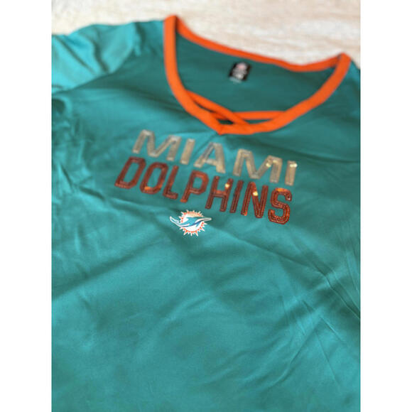 Miami Dolphins‎ Women's Dri Fit Sequin Shirt Size Large #764 - Picture 2 of 5